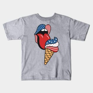 The Taste of Freedom - Retro American Flag Lips and Patriotic Ice Cream Kids T-Shirt
